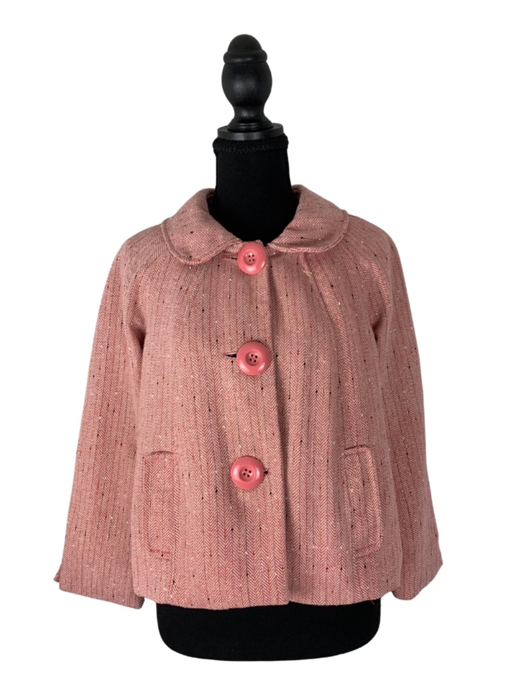 FANG Rose Pink Herringbone Button-Front  Bolero Jacket Crop L Retro Y2K Vintage